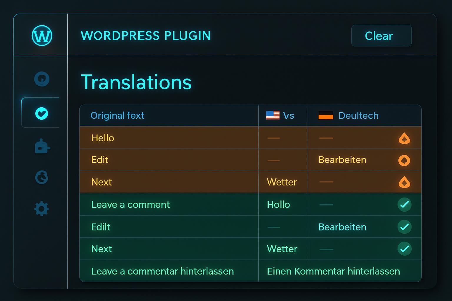 Tabelle mit WPML-Übersetzungsstatus, fehlerhafte Einträge werden bereinigt