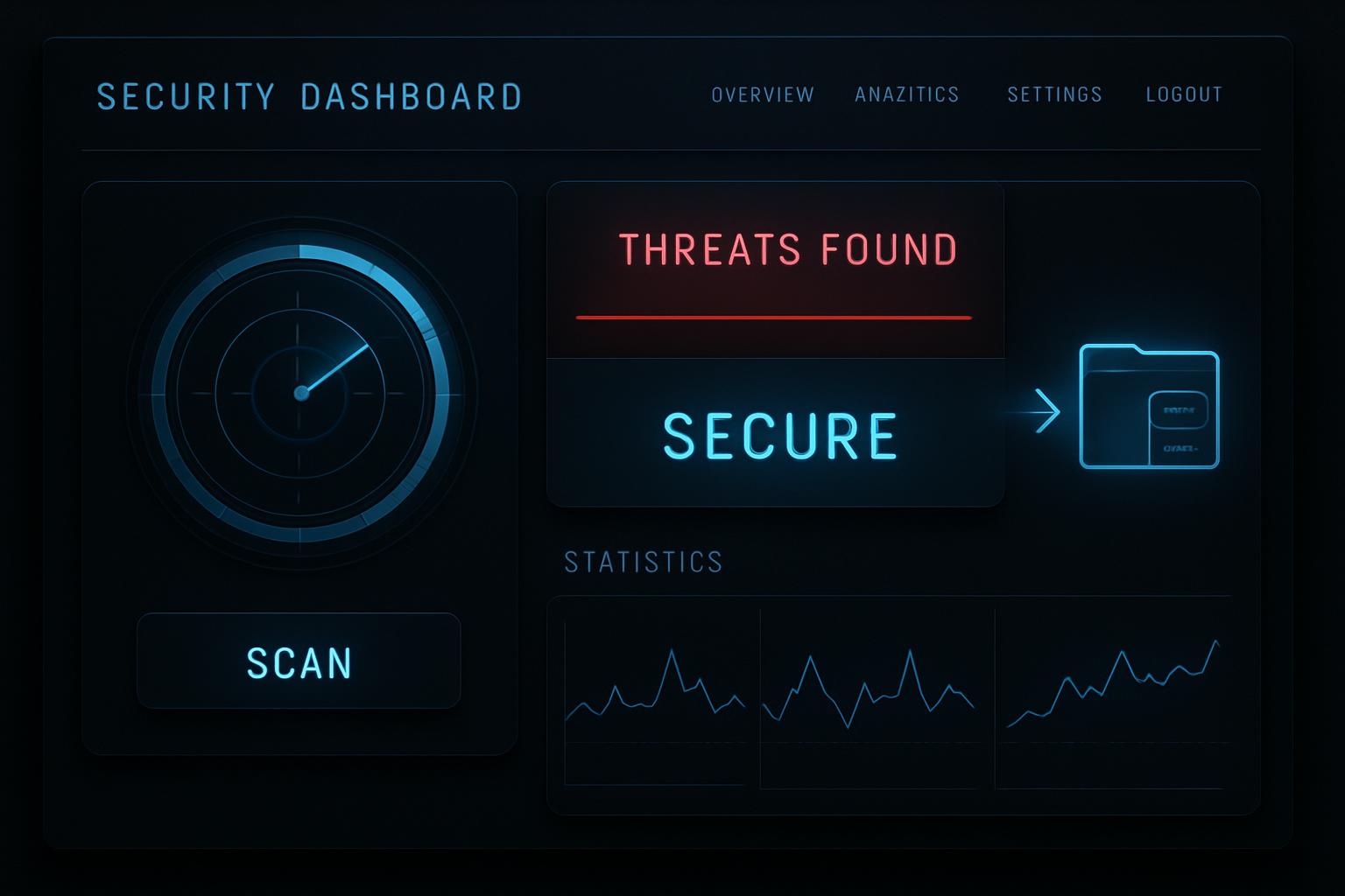 Sicherheits-Dashboard mit Statuswechsel von "Bedroht" zu "Sicher"